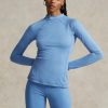 Sininen Naisten Ralph Lauren Logo Jersey Pitkähihaiset Mockneck T-paidat Sininen Naisten Ralph Lauren Logo Jersey Pitkähihaiset Mockneck T-paidat
