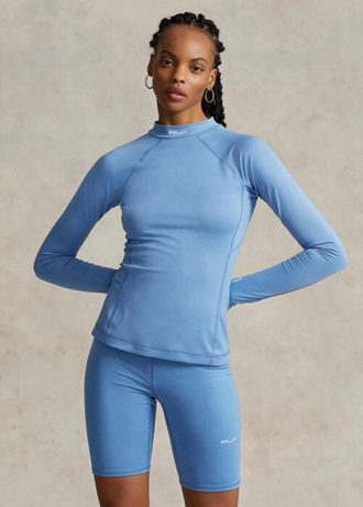 Sininen Naisten Ralph Lauren Logo Jersey Pitkähihaiset Mockneck T-paidat