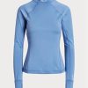 Sininen Naisten Ralph Lauren Logo Jersey Pitkähihaiset Mockneck T-paidat Sininen Naisten Ralph Lauren Logo Jersey Pitkähihaiset Mockneck T-paidat