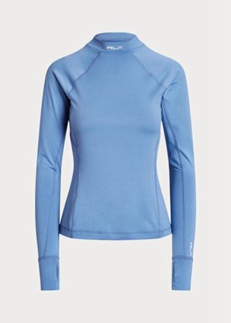 Sininen Naisten Ralph Lauren Logo Jersey Pitkähihaiset Mockneck T-paidat