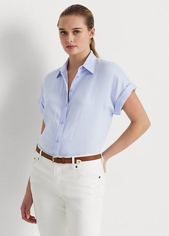 Sininen naisten Ralph Lauren pellava Dolman-hihaiset paidat
