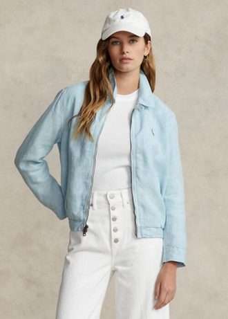 Sininen naisten Ralph Lauren pellava tuulitakki Sininen naisten Ralph Lauren pellava tuulitakki