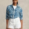 Sininen naisten Ralph Lauren Plaid Cotton Twill High-Low paidat Sininen naisten Ralph Lauren Plaid Cotton Twill High-Low paidat