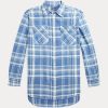 Sininen naisten Ralph Lauren Plaid Cotton Twill High-Low paidat Sininen naisten Ralph Lauren Plaid Cotton Twill High-Low paidat