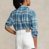 Sininen naisten Ralph Lauren Plaid Cotton Twill High-Low paidat Sininen naisten Ralph Lauren Plaid Cotton Twill High-Low paidat
