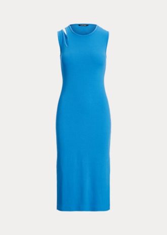 Sininen naisten Ralph Lauren puuvillasekoite hihaton midi-mekko