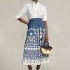 Sininen/valkoinen naisten Ralph Lauren -kuvioiset helmillä varustetut Voile A-linjaiset hameet Sininen/valkoinen naisten Ralph Lauren -kuvioiset helmillä varustetut Voile A-linjaiset hameet