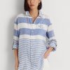 Sininen / valkoinen Naisten Ralph Lauren Striped Oversize Pellavapaidat Sininen / valkoinen Naisten Ralph Lauren Striped Oversize Pellavapaidat