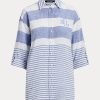 Sininen / valkoinen Naisten Ralph Lauren Striped Oversize Pellavapaidat Sininen / valkoinen Naisten Ralph Lauren Striped Oversize Pellavapaidat