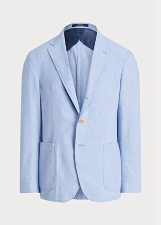 Siniset miesten Ralph Lauren Chambray -puvun bleiserit Siniset miesten Ralph Lauren Chambray -puvun bleiserit