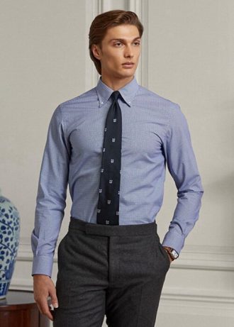 Siniset miesten Ralph Lauren Gingham Easy Care Twill -muodolliset paidat Siniset miesten Ralph Lauren Gingham Easy Care Twill -muodolliset paidat