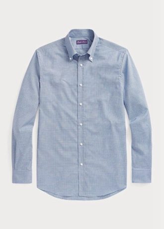 Siniset miesten Ralph Lauren Gingham Easy Care Twill -muodolliset paidat Siniset miesten Ralph Lauren Gingham Easy Care Twill -muodolliset paidat