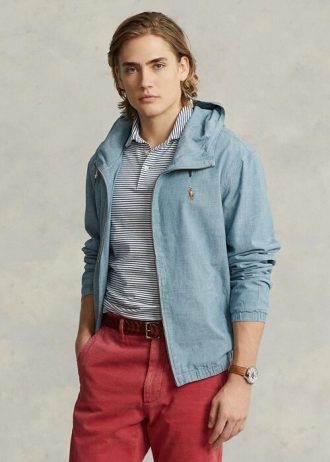 Siniset miesten Ralph Lauren Indigo Chambray -hupulliset takit