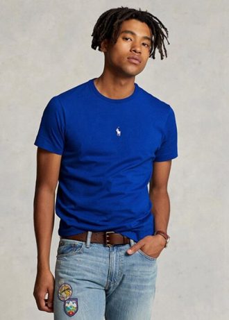 Siniset miesten Ralph Lauren mukautetut Slim Fit Crewneck T-paidat Siniset miesten Ralph Lauren mukautetut Slim Fit Crewneck T-paidat