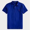 Siniset miesten Ralph Lauren mukautetut Slim Fit mesh poolopaidat Siniset miesten Ralph Lauren mukautetut Slim Fit mesh poolopaidat