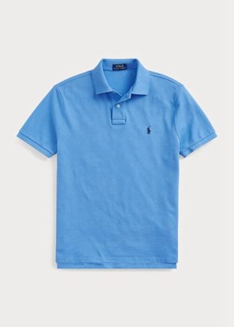 Siniset miesten Ralph Lauren mukautetut Slim Fit mesh poolopaidat Siniset miesten Ralph Lauren mukautetut Slim Fit mesh poolopaidat