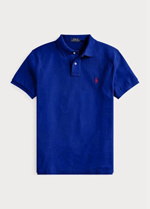 Siniset miesten Ralph Lauren mukautetut Slim Fit mesh poolopaidat Siniset miesten Ralph Lauren mukautetut Slim Fit mesh poolopaidat
