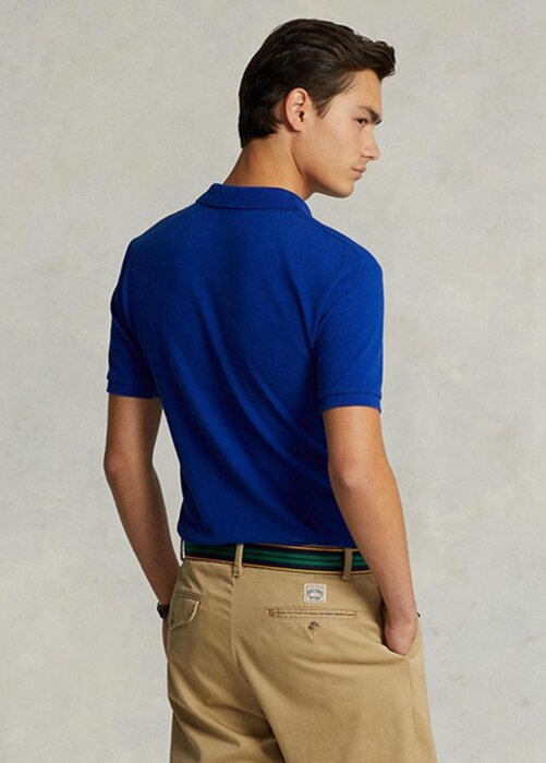 Siniset miesten Ralph Lauren mukautetut Slim Fit mesh poolopaidat Siniset miesten Ralph Lauren mukautetut Slim Fit mesh poolopaidat
