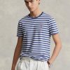 Siniset miesten Ralph Lauren mukautetut Slim Fit raidalliset T-paidat Siniset miesten Ralph Lauren mukautetut Slim Fit raidalliset T-paidat