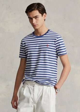Siniset miesten Ralph Lauren mukautetut Slim Fit raidalliset T-paidat
