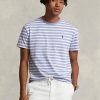 Siniset miesten Ralph Lauren mukautetut Slim Fit raidalliset T-paidat Siniset miesten Ralph Lauren mukautetut Slim Fit raidalliset T-paidat