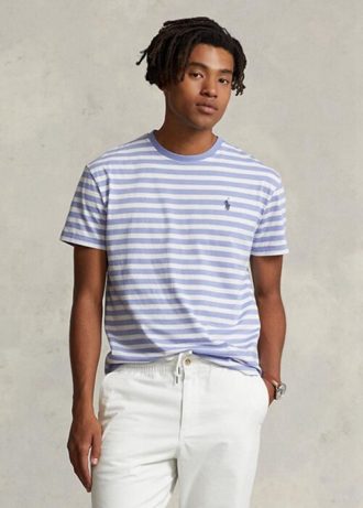 Siniset miesten Ralph Lauren mukautetut Slim Fit raidalliset T-paidat