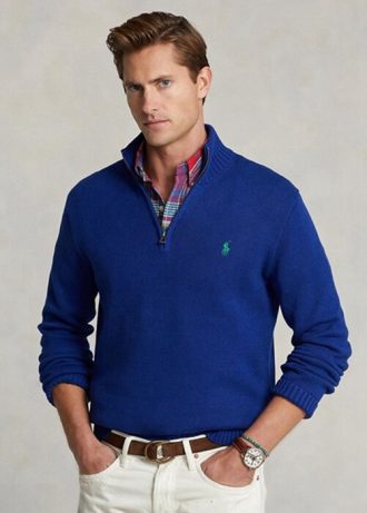 Siniset miesten Ralph Lauren -puuvillaneulepuserot Siniset miesten Ralph Lauren -puuvillaneulepuserot