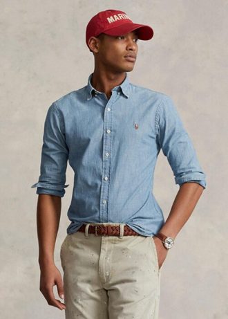 Siniset miesten Ralph Lauren Slim Fit Chambray paidat Siniset miesten Ralph Lauren Slim Fit Chambray paidat