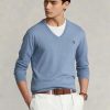 Siniset miesten Ralph Lauren Slim Fit -kuvioidut puuvillaneulepuserot Siniset miesten Ralph Lauren Slim Fit -kuvioidut puuvillaneulepuserot
