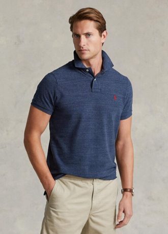 Siniset miesten Ralph Lauren Slim Fit mesh poolopaidat Siniset miesten Ralph Lauren Slim Fit mesh poolopaidat