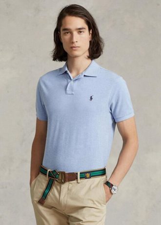 Siniset miesten Ralph Lauren Slim Fit mesh poolopaidat Siniset miesten Ralph Lauren Slim Fit mesh poolopaidat