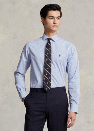 Siniset miesten Ralph Lauren Slim Fit raidalliset Poplin-muodolliset paidat Siniset miesten Ralph Lauren Slim Fit raidalliset Poplin-muodolliset paidat