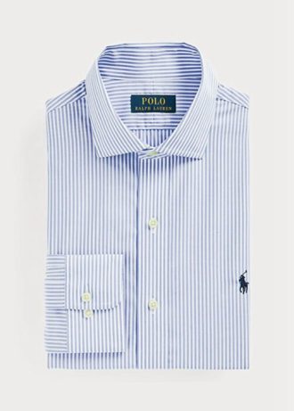 Siniset miesten Ralph Lauren Slim Fit raidalliset Poplin-muodolliset paidat Siniset miesten Ralph Lauren Slim Fit raidalliset Poplin-muodolliset paidat