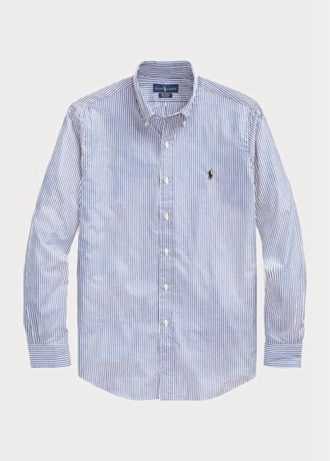 Siniset miesten Ralph Lauren Slim Fit raidalliset Poplin-muodolliset paidat Siniset miesten Ralph Lauren Slim Fit raidalliset Poplin-muodolliset paidat