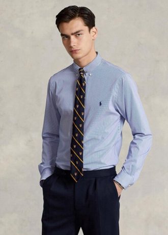 Siniset miesten Ralph Lauren Slim Fit Striped Stretch Poplin -muodolliset paidat Siniset miesten Ralph Lauren Slim Fit Striped Stretch Poplin -muodolliset paidat
