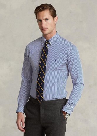 Siniset miesten Ralph Lauren Slim Fit Striped Stretch Poplin -muodolliset paidat Siniset miesten Ralph Lauren Slim Fit Striped Stretch Poplin -muodolliset paidat