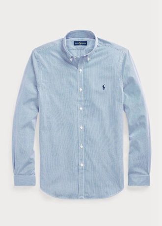 Siniset miesten Ralph Lauren Slim Fit Striped Stretch Poplin -muodolliset paidat Siniset miesten Ralph Lauren Slim Fit Striped Stretch Poplin -muodolliset paidat
