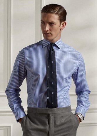 Siniset miesten Ralph Lauren Striped Poplin -paidat Siniset miesten Ralph Lauren Striped Poplin -paidat