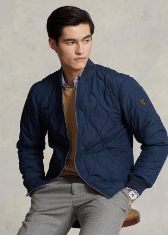 Siniset miesten Ralph Lauren tikatut Bomber-takit