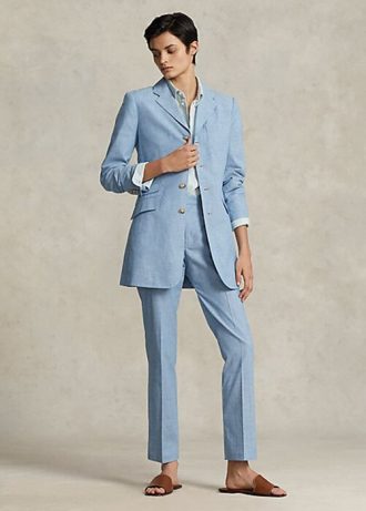 Siniset naisten Ralph Lauren Chambray Kick-Flare lyhennetyt housut Siniset naisten Ralph Lauren Chambray Kick-Flare lyhennetyt housut
