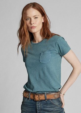 Siniset naisten Ralph Lauren Indigo Cotton Pocket T-paidat
