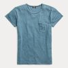 Siniset naisten Ralph Lauren Indigo Cotton Pocket T-paidat Siniset naisten Ralph Lauren Indigo Cotton Pocket T-paidat