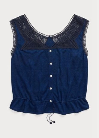 Siniset naisten Ralph Lauren Indigo-virkatut Camisole-topit Siniset naisten Ralph Lauren Indigo-virkatut Camisole-topit