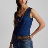 Siniset naisten Ralph Lauren Indigo-virkatut Camisole-topit Siniset naisten Ralph Lauren Indigo-virkatut Camisole-topit