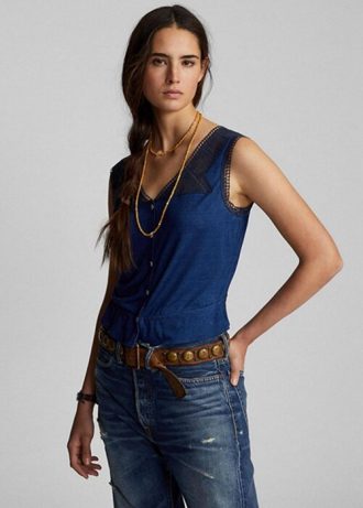 Siniset naisten Ralph Lauren Indigo-virkatut Camisole-topit Siniset naisten Ralph Lauren Indigo-virkatut Camisole-topit