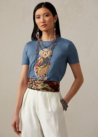 Siniset naisten Ralph Lauren Island Polo Bear puuvillaiset T-paidat