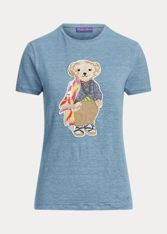 Siniset naisten Ralph Lauren Island Polo Bear puuvillaiset T-paidat