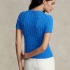 Siniset naisten Ralph Lauren kaapeli-neulotut puuvillaiset lyhythihaiset neuleet Siniset naisten Ralph Lauren kaapeli-neulotut puuvillaiset lyhythihaiset neuleet