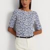 Siniset naisten Ralph Lauren kukkaiset joustavat puuvillaiset T-paidat Siniset naisten Ralph Lauren kukkaiset joustavat puuvillaiset T-paidat