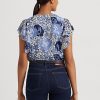 Siniset naisten Ralph Lauren kukkaiset ryppyiset Georgette-paidat Siniset naisten Ralph Lauren kukkaiset ryppyiset Georgette-paidat